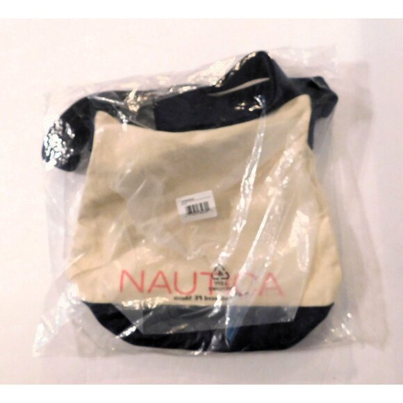 Nautica Canvas Bucket Shoulder Bag Beige Navy Blue Red Crossbody Purse Adj Strap - Picture 7 of 9